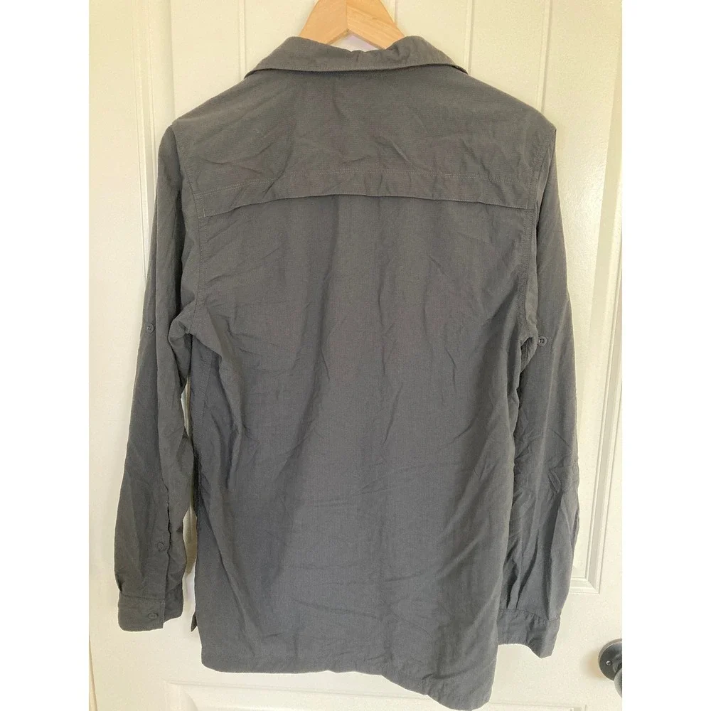 The North Face Mens Gray Nylon Hiking Shirt Long Sleeve Zip Pocket Small